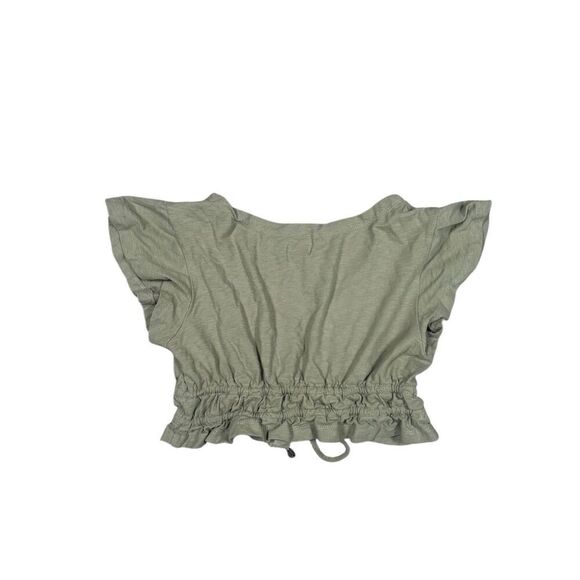princess polly jamison reid crop top khaki green tie front plunge neck ruffle 8 - Picture 5 of 10